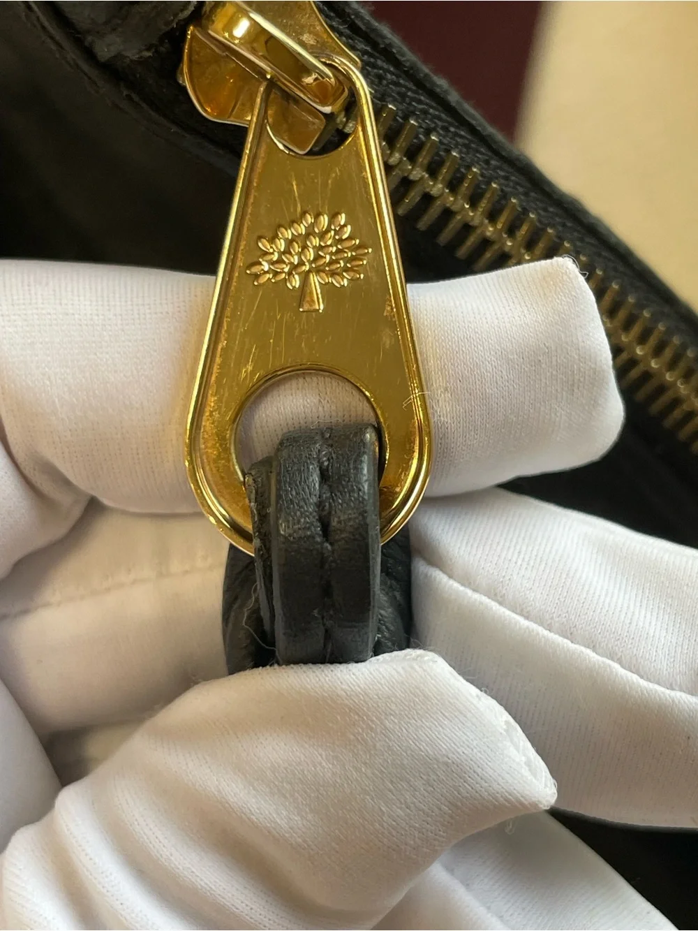 Mulberry Authentic Spongy Black Calfskin Daria Clutch with Gold Tree Medallion